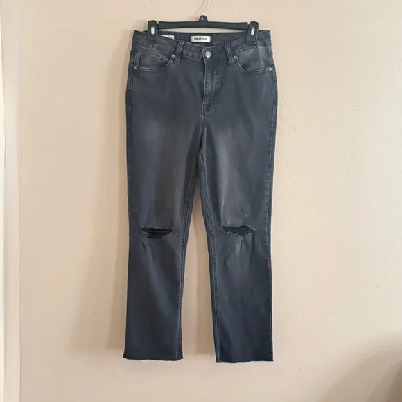 VIGOSS Womens Distressed Crop Jeans Size 27 Waist Straight Stretch Charcoal - Picture 2 of 16